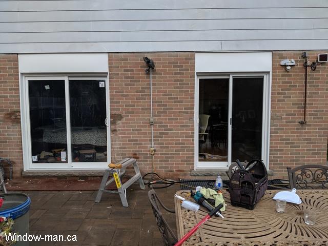 5 Five foot Sliding patio doors on the right. And 6 Six foot Sliding patio door on the left. Low e coating, Argon gas. White. Installed by an independent contractor